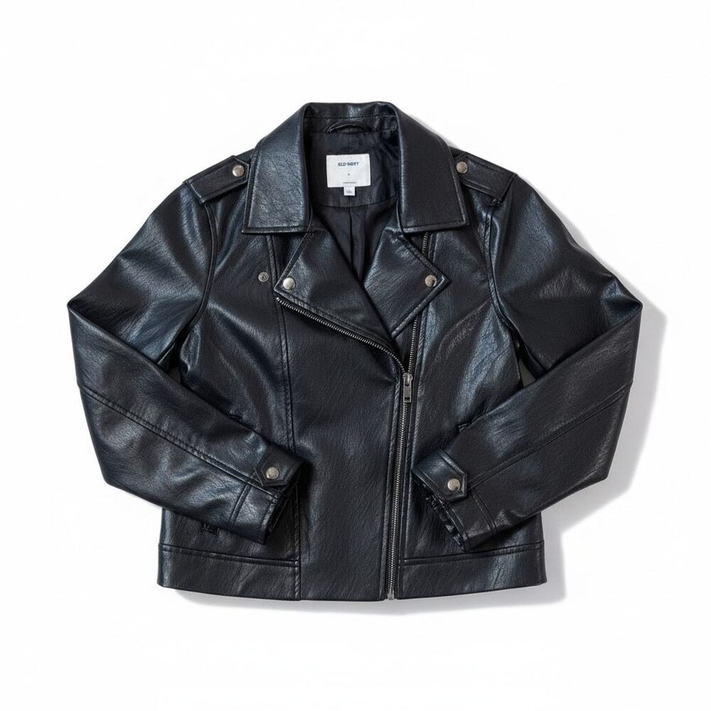 OLD NAVY Womens Vegan Faux Leather Motorcycle Jacket Black Size Small with FLAW